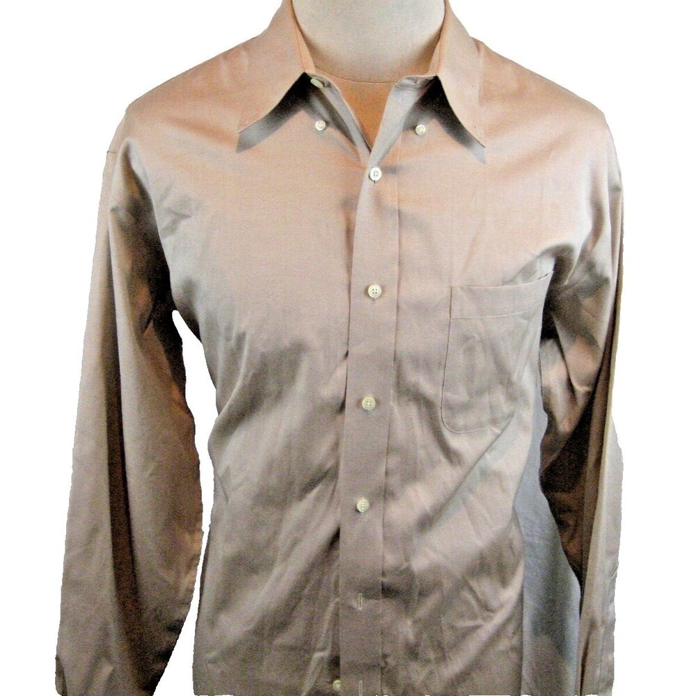 Mens Croft & Barrow Tan Pinpoint LS Cotton No Iron Casual Shirt sz 16.5x34/35